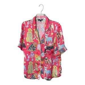 Karen Mabon‎ "Fashion Dogs" Print 2 PC Satin Pajamas Shorts Set Size S